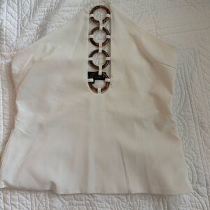 ZARA Cream Halter Top with Tortoise Ring Accents